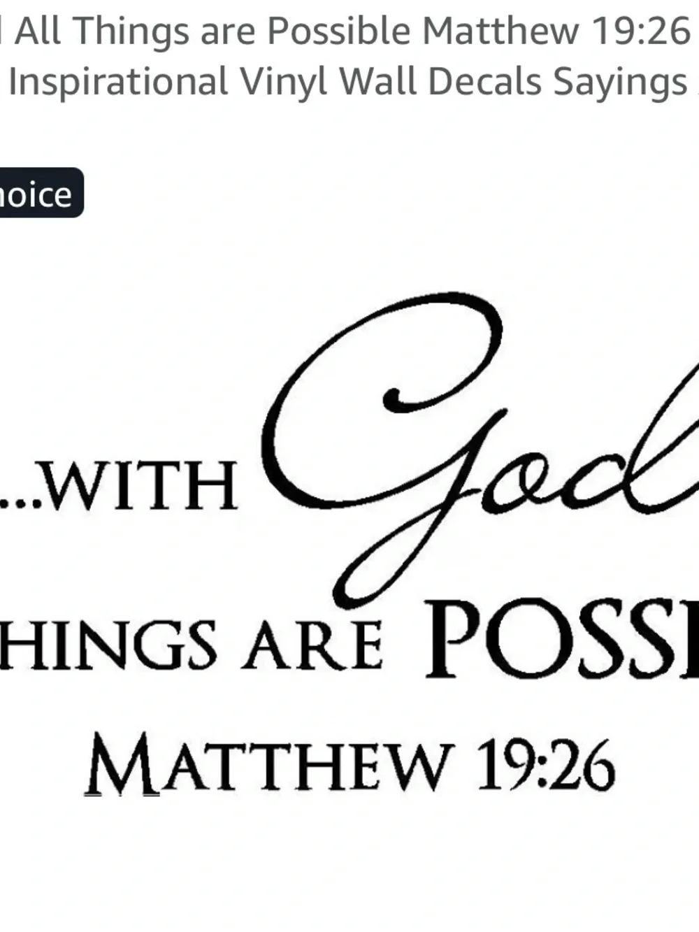 Inspirational 'With God All Things Are Possible' Vinyl Wall Decal - Black